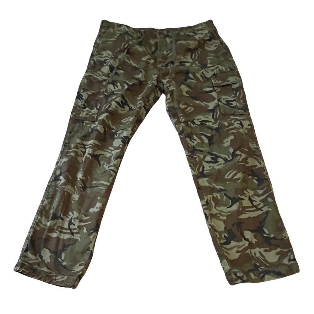 Sun + Stone Men's Green Camouflage Cargo Pants straight leg size 38W 30L